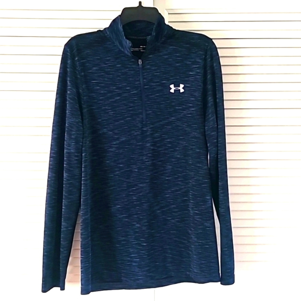 Under Armour Heatgear Fitted  1/4 Zip Athletic Shirt. Sz M. Blue/Black  EUC
